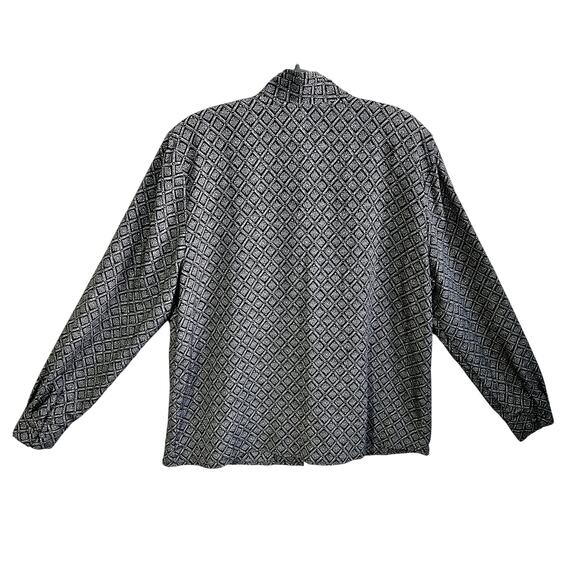 Worthington Women's 14 Long Sleeve Button Up Diamond Medallion Print Black Gray - Picture 5 of 6